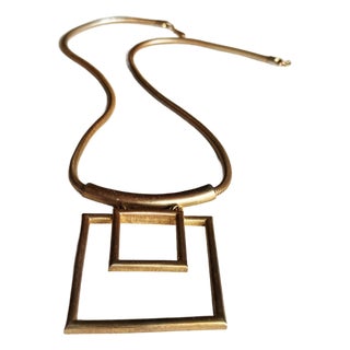 Vintage 1970s Brutalist Geometric Gold-Tone Pendant Necklace For Sale