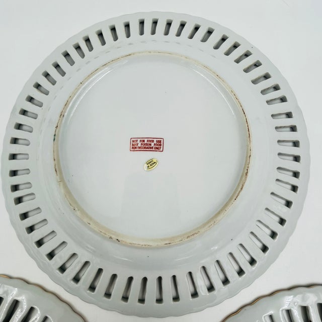 Vintage Reticulated Floral Plates With Green and Gold Trim - Set of 3 For Sale - Image 18 of 18