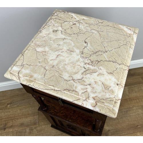 Bedside Tables in Carved Oak with Marble Top, Set of 2 For Sale - Image 12 of 14