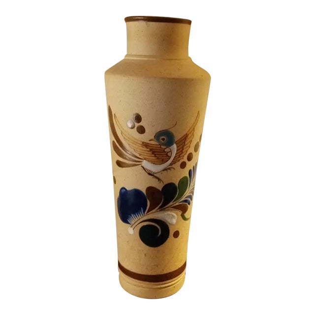 1990s New Tonala Mexican Folk Art Tall Decorative Vase For Sale