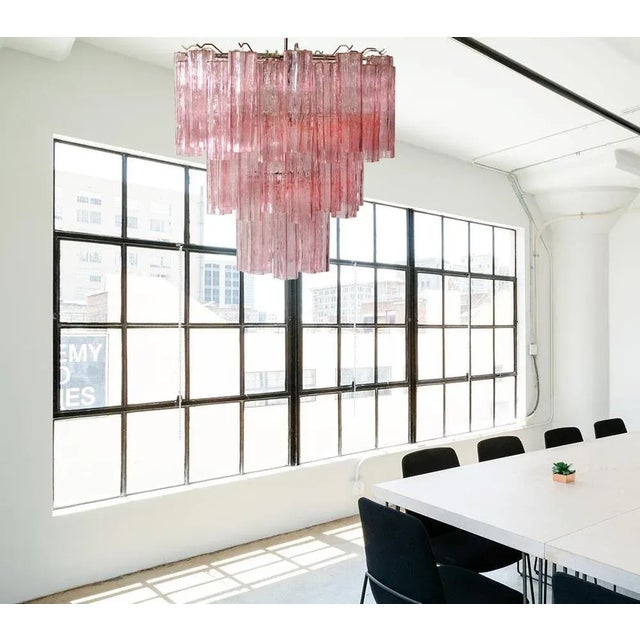 Toni Zuccheri Style Tronchi Chandeliers with 48 Pink Glasses in Murano, 1990, Set of 2 For Sale - Image 9 of 16