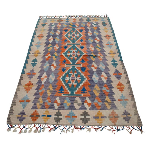 Blue 1980s Hand Woven Turkish Kilim Rug 4x6 Ft Approx For Sale - Image 8 of 10