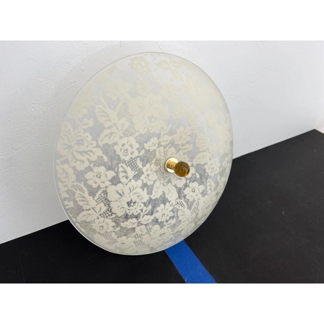 Metal Mid Century Floral Damask Flush Light For Sale - Image 7 of 18