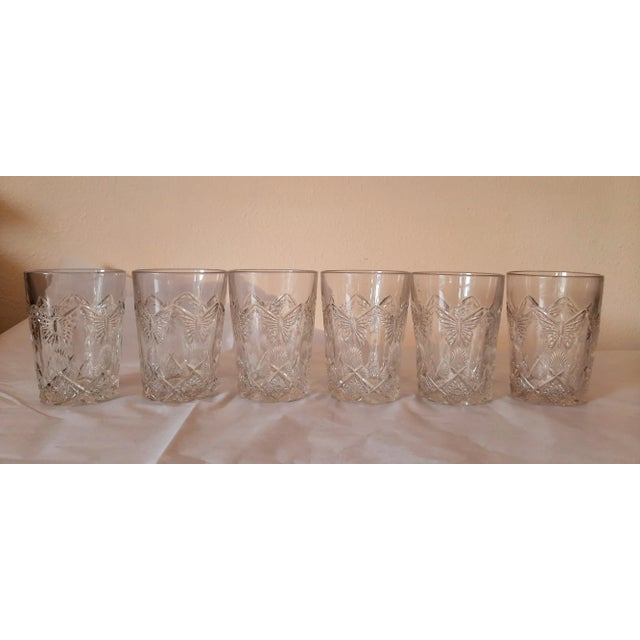Shabby Chic Vintage Cut Glass Butterfly Drinking Barware Set Glasses For Sale - Image 3 of 13