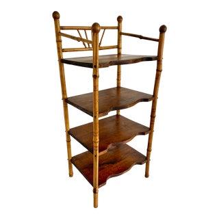 Antique English Burnt Bamboo Etagere Chinoiserie Shelf For Sale