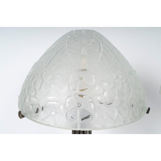 1930s Vintage Art Deco Lamps in Wrought Iron and Molded Glass, 1930, Set of 2 For Sale - Image 5 of 11
