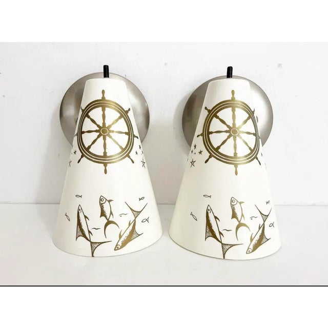 1960s Midcentury Coastal Cone Sconces - A Pair For Sale - Image 5 of 18
