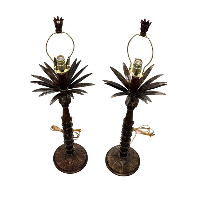 Gold Vintage Bronze Palm Tree Table Lamps - a Pair For Sale - Image 8 of 10