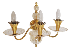 Crystal and Brass Wall Sconce with Glass by Lightolier, 1950s