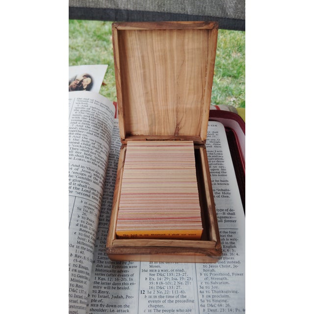 Olive Antique Holy Land Olive Wood Prayer Box, Jerusalem / Made in Palestine, Complete With Original Prayer Cards For Sale - Image 8 of 10