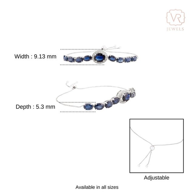 Modernist 5.86 Ct Blue Sapphire and Diamond Adjustable Bracelet in 14k Gold For Sale - Image 9 of 14