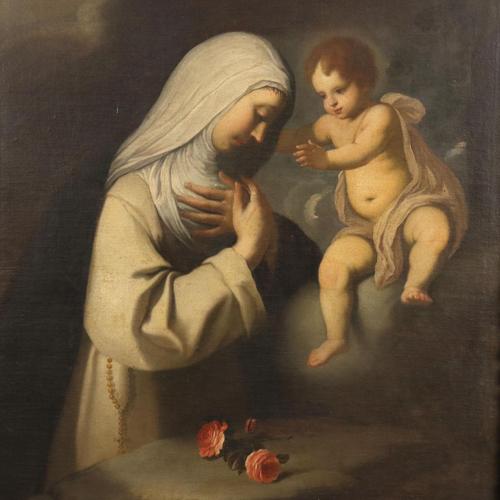 Santa Rosa of Lima and the Child Jesus, Oil Painting, Framed For Sale - Image 3 of 13