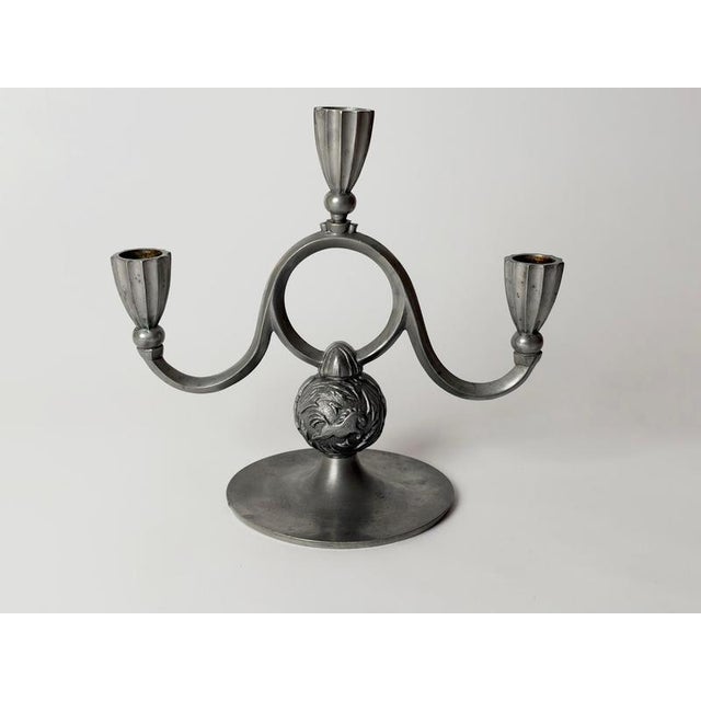 Art Deco Swedish Pewter Candelabra with Horse Relief from Svenskt Tenn, 1932 For Sale - Image 9 of 14