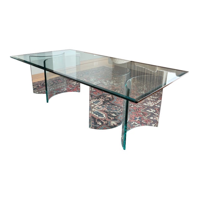 Glass Top Coffee Table With Arched Glass Bases For Sale