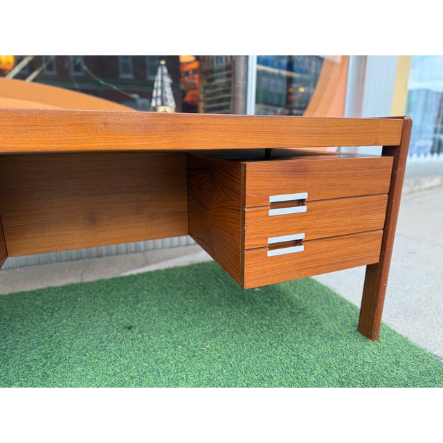 Danish Mid-Century Modern "Floating" Executive Desk in Teak by Dyrlund, Denmark, C. 1960s For Sale - Image 6 of 16