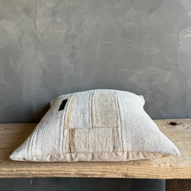 White Vintage Turkish Hemp Rug Pillow 21" X 21" With Down Insert For Sale - Image 8 of 9