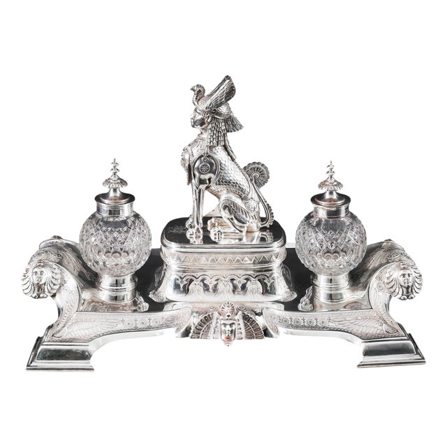 Antique Victorian Egyptian Revival Inkstand, 1890s For Sale