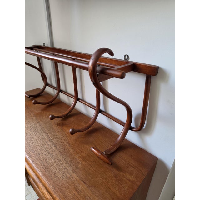 Vintage Bentwood Wall Coat Rack Thonet Style Hat Rack Entryway Shelf Hall Tree Coat Hooks Vienna Secession Mudroom Storage For Sale - Image 6 of 15