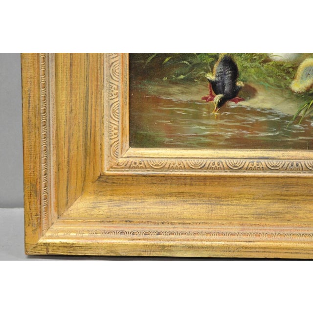 Wood Vintage Traditional Oil on Canvas Wood Frame "Duck Family" Art Signed Borofsky For Sale - Image 7 of 12