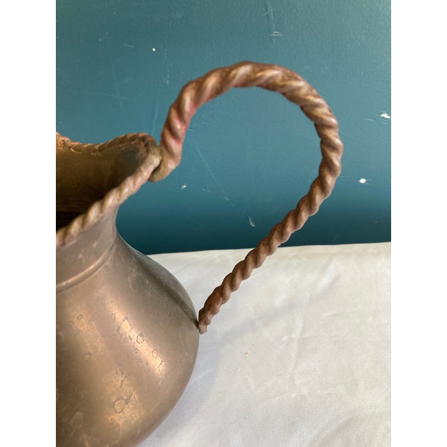 Vintage Hammered Brass Pitcher With Twisted Handle For Sale - Image 9 of 13