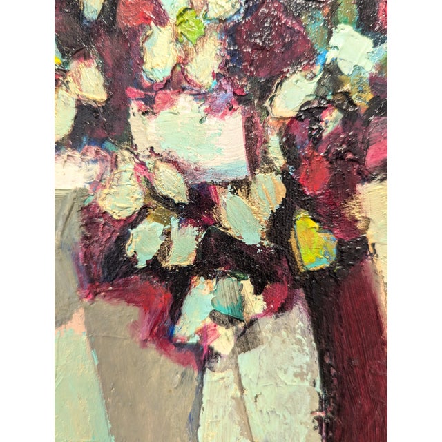 David Adickes "Cubist Bouquet" Modern Teal and Maroon Abstract Floral Still Life Painting, 2006 For Sale - Image 10 of 10