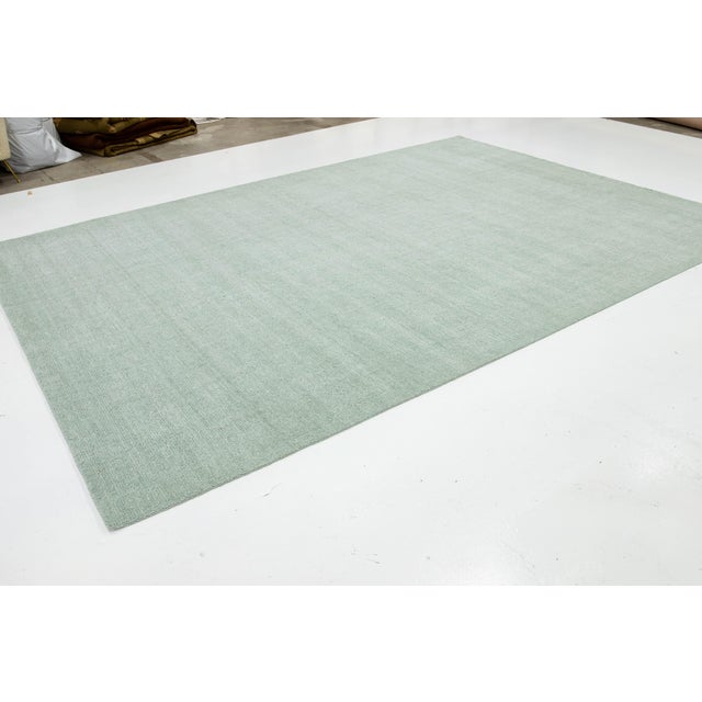10 X 14 Modern Indian Texture Handmade Wool Rug in a Solid Light Green For Sale In New York - Image 6 of 10