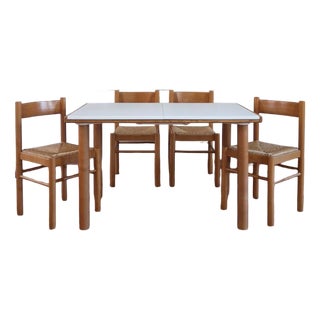 Habitat Extending Dining Table with Four Rush Seat Chairs, 1980s, Set of 5 For Sale