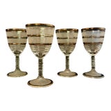 Vintage Frosted Federal Glass Goblets - Mid-Century Modern Glasses Gold Stripe - Set of 4 For Sale