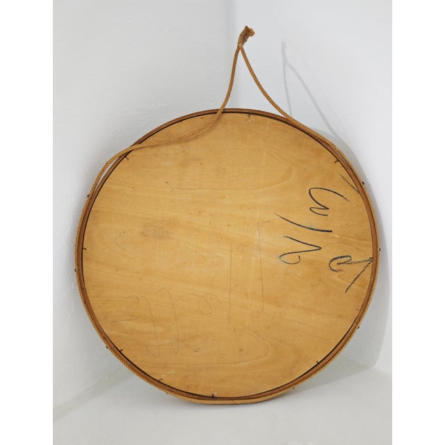 Mid-Century Modern Round Wooden Wall Mirror with Rope, 1950s For Sale - Image 14 of 15