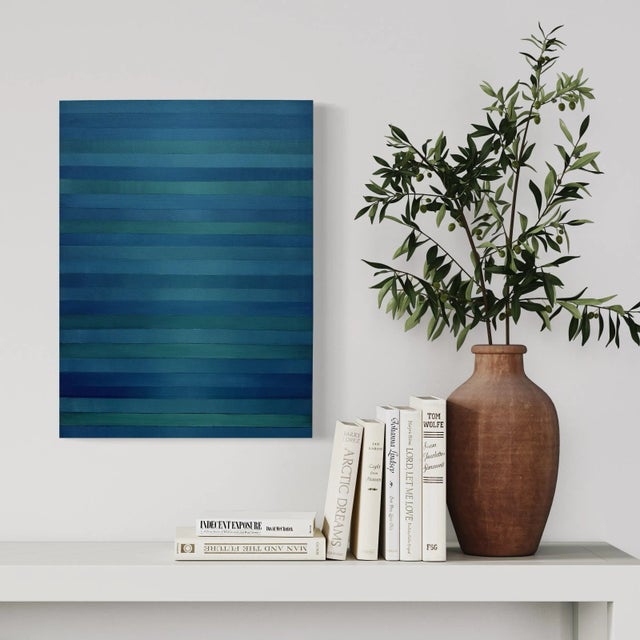 2000 - 2009 "Blue and Green Stripes" Abstract Acrylic Painting by Piotr Lazowski For Sale - Image 5 of 8
