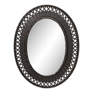 1978 Bohemian Chic Brown Resin Lattice Oval Wall Mirror Made in USA
