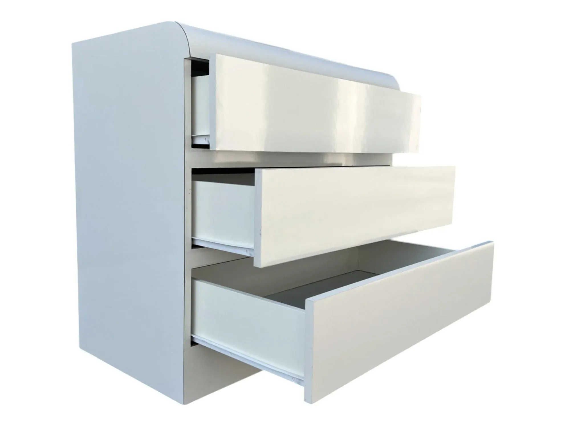 Pair of Vintage 1980s Postmodern Waterfall Dressers in Ivory Laminate   Restored 3-Drawer Cabinets | Chairish