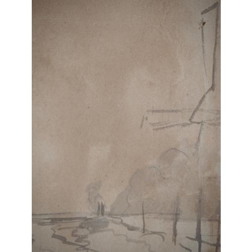 Johan Barthold Jongkind, Towpath Along a Canal and Mill, Original Watercolor For Sale - Image 9 of 14