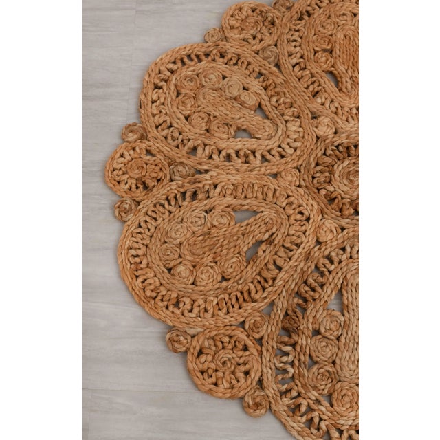 Boho Chic Handwoven Natural Jute Round Rug -4 Foot For Sale - Image 3 of 8