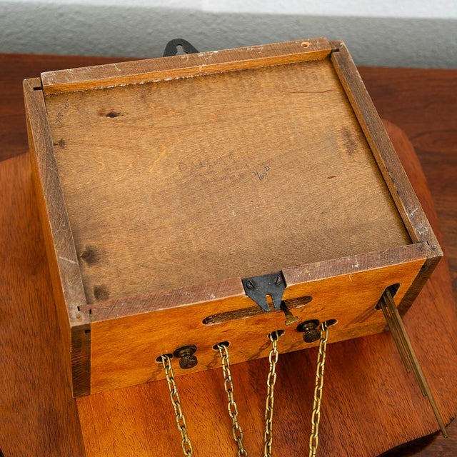 Mid Century Modern Wall Clock Teak Pendulum Weights 10 Jewel Denmark Chime For Sale In Sacramento - Image 6 of 9