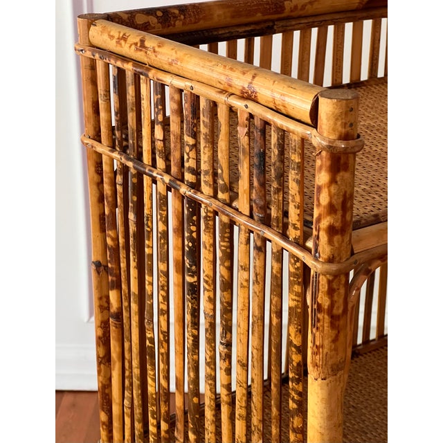 1970s Organic Modern Three-Tier Small Etagere in Burnt Bamboo and Rattan For Sale - Image 10 of 13