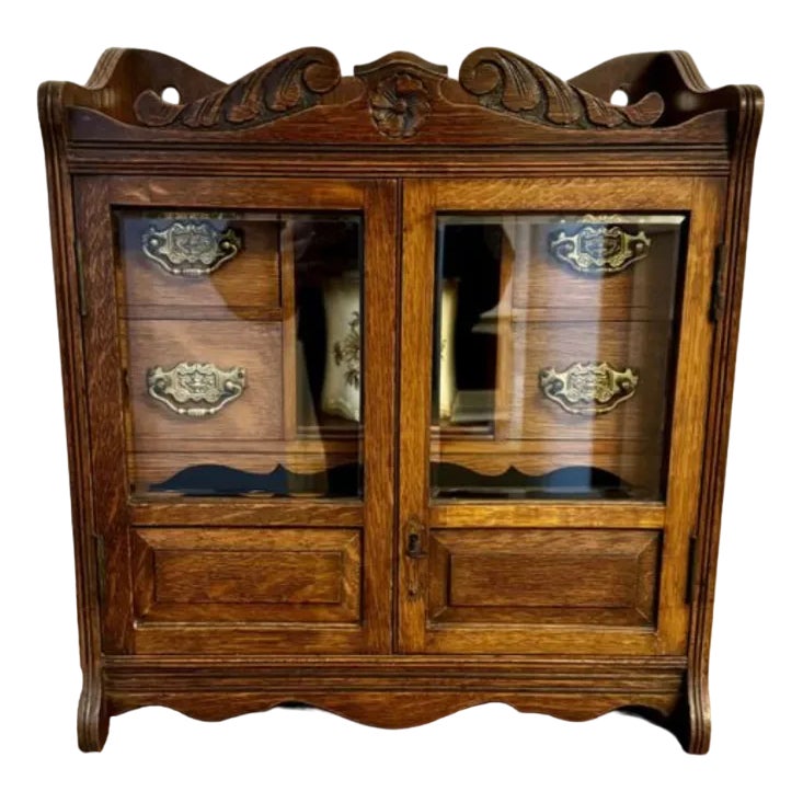 vintage tobacco cabinet Antique Edwardian Carved Oak Smokers Cabinet, 1900