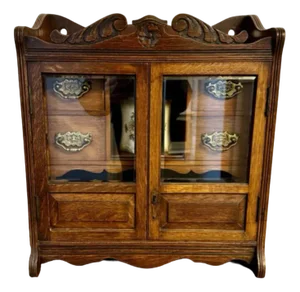 Antique Edwardian Carved Oak Smokers Cabinet, 1900