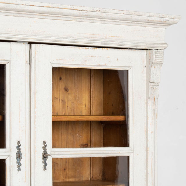 19th Century Danish Gray Painted Pine Cabinet Cupboard With Glass Upper Doors For Sale - Image 6 of 16