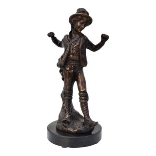 Vintage Solid Bronze Boy Sculpture Statue Marble Base 12” H For Sale