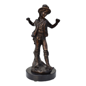 Vintage Solid Bronze Boy Sculpture Statue Marble Base 12” H