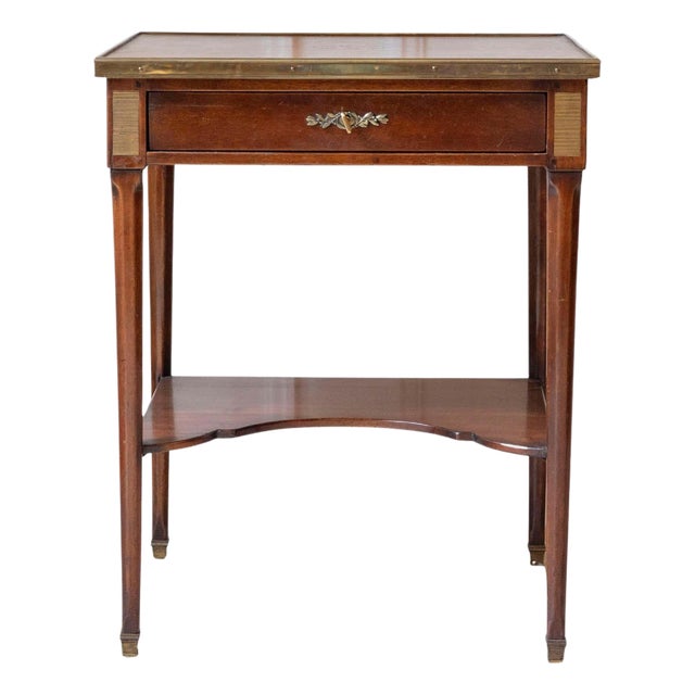 Mid 20th Century Louis XVI Style Writing Table in Walnut with Leather Top and Bronze Details For Sale