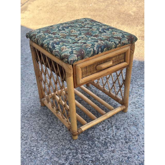 Antique Tapestry Covered Rattan Side Table For Sale In Charleston - Image 6 of 9