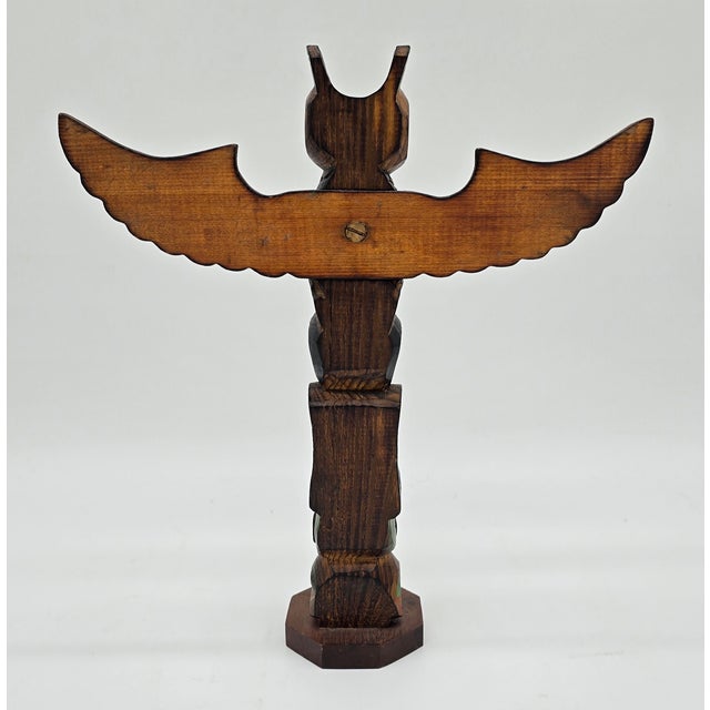 Vintage Signed Ray Moore Mini Table Top Wooden Carved Totem Pole For Sale - Image 4 of 10