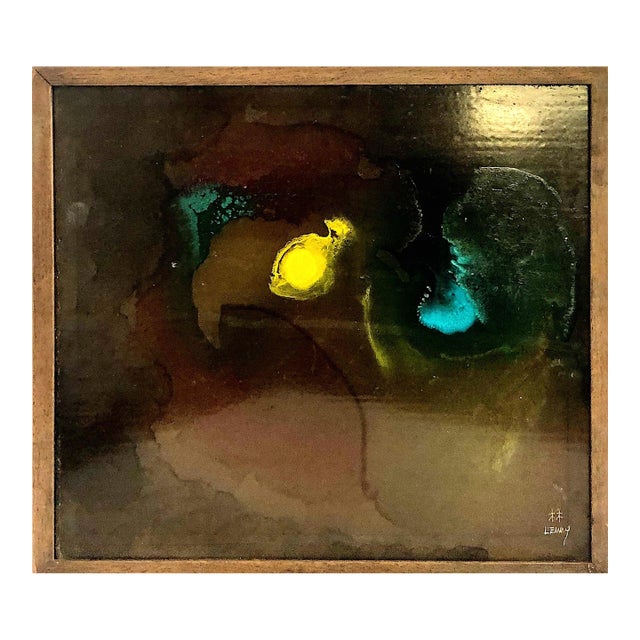 Abstract in Amber and Black, by Malaysian-American Artist Lemmy (1940-1987) For Sale