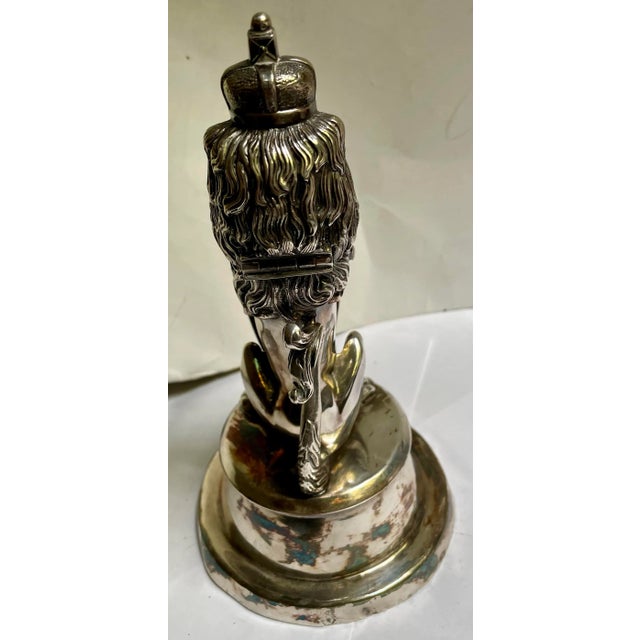 19th C English Silver Plate Figural Crown Lion Shield Ink Well Inkwell Holder For Sale - Image 6 of 12