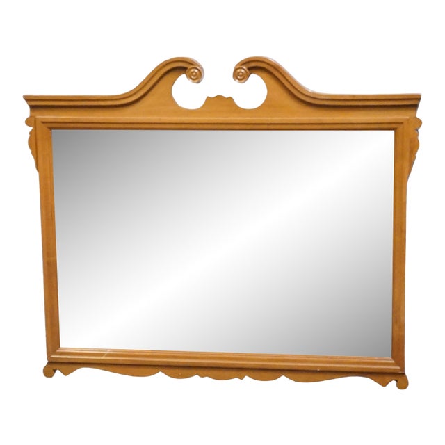 High End Vintage Solid Hard Rock Maple Early American Colonial 48" Swan Neck Pediment Mirror 5085 For Sale