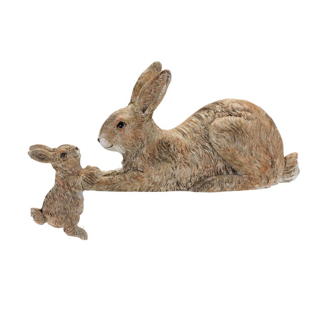 Kenneth Ludwig Chicago Stone Mother Rabbit and Baby Bunny Self Sitter (Set of 2) For Sale - Image 4 of 4