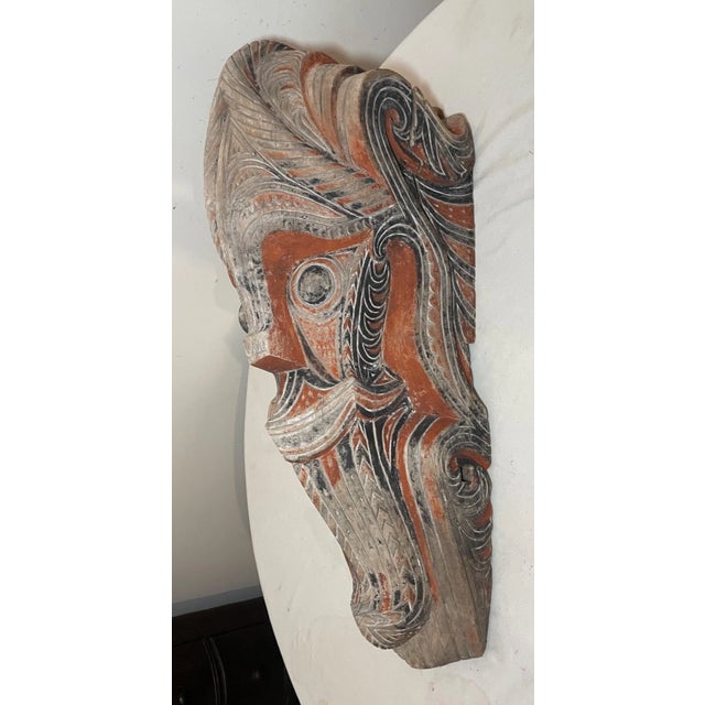 Huge Antique Carved Wood House Facade Singa Indonesia North Sumatra Batak Tribe For Sale - Image 9 of 14