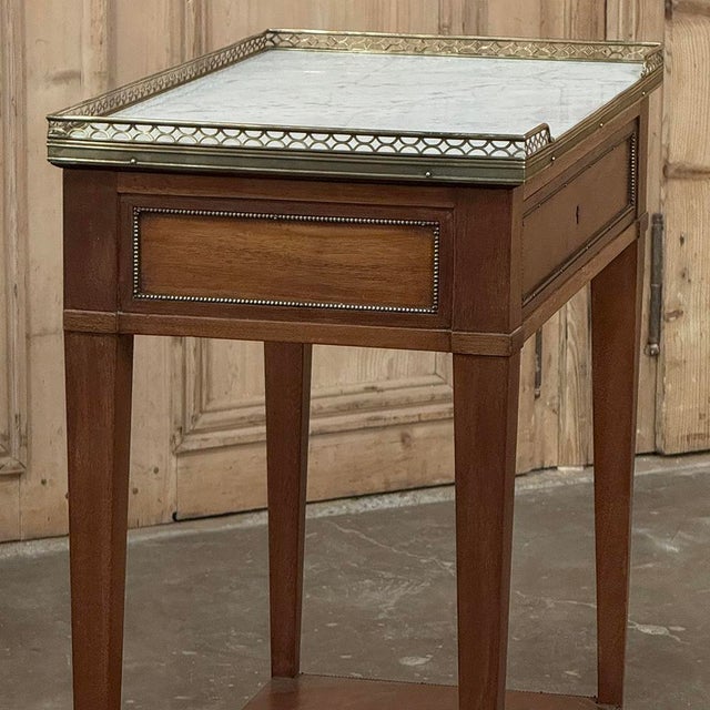 Wood Antique French Louis XVI Rectangular Mahogany Side Table With Carrara Marble Top and Brass Gallery For Sale - Image 7 of 15